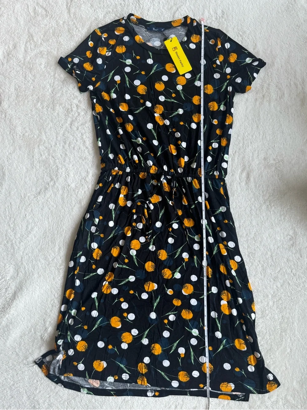 Simier Fariry Black Floral Midi Dress — Size M - NWT